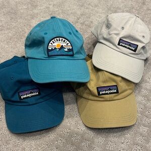 Patagonia Teal, Gray, Tan, and Blue Caps